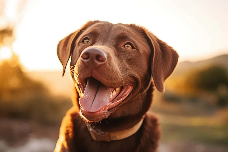 Chocolate Labrador at Sunset