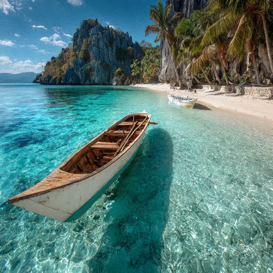 Wooden Boat in Clear Water