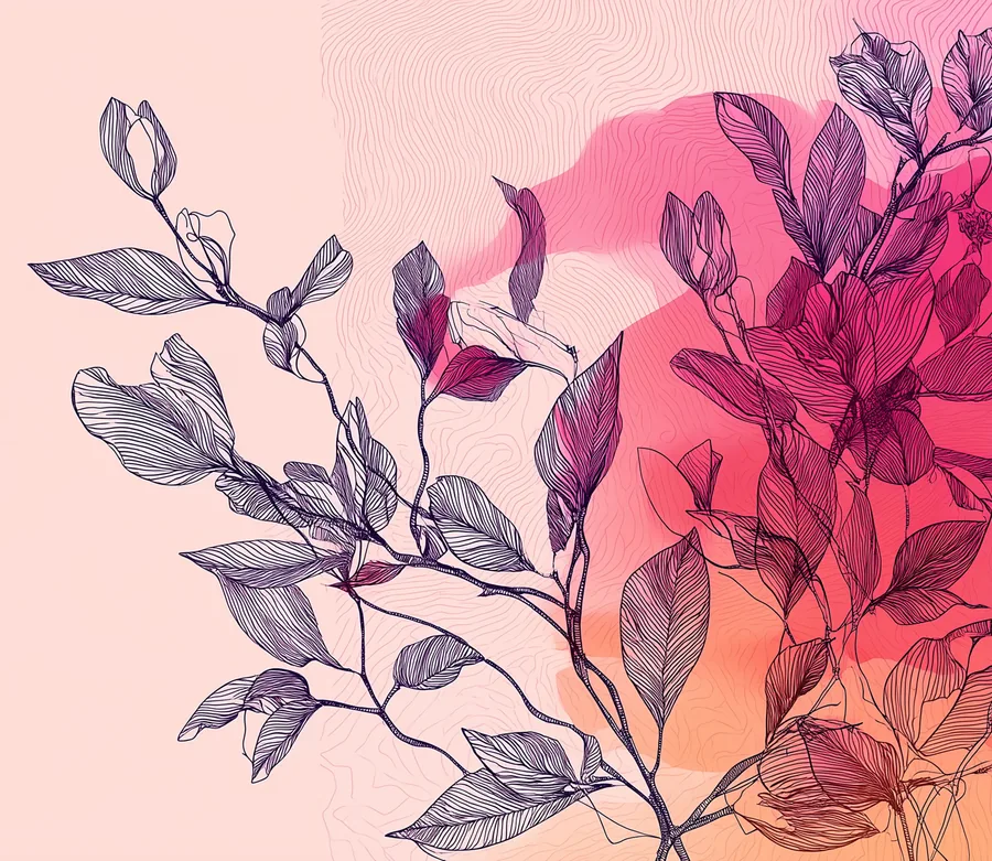 Pink Botanical Line Drawing