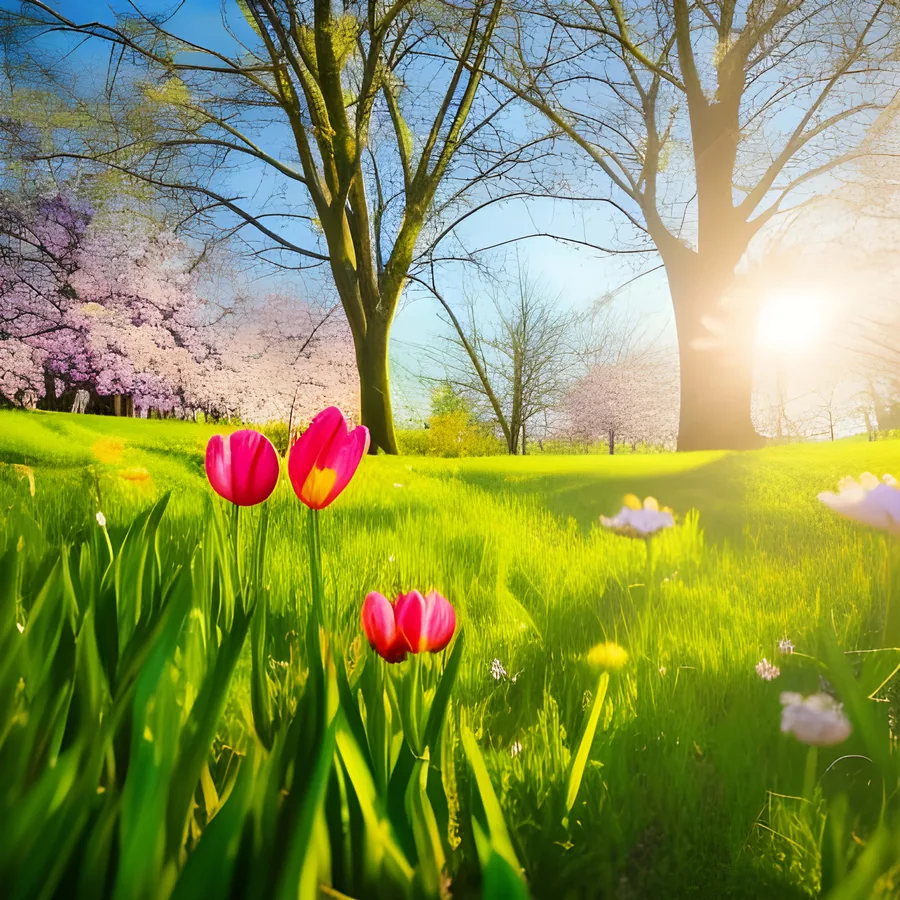 Tulips in a Spring Meadow